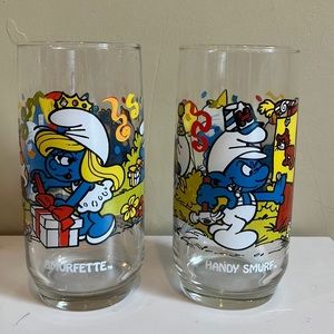 Smurfette and handy Smurf glassware glasses